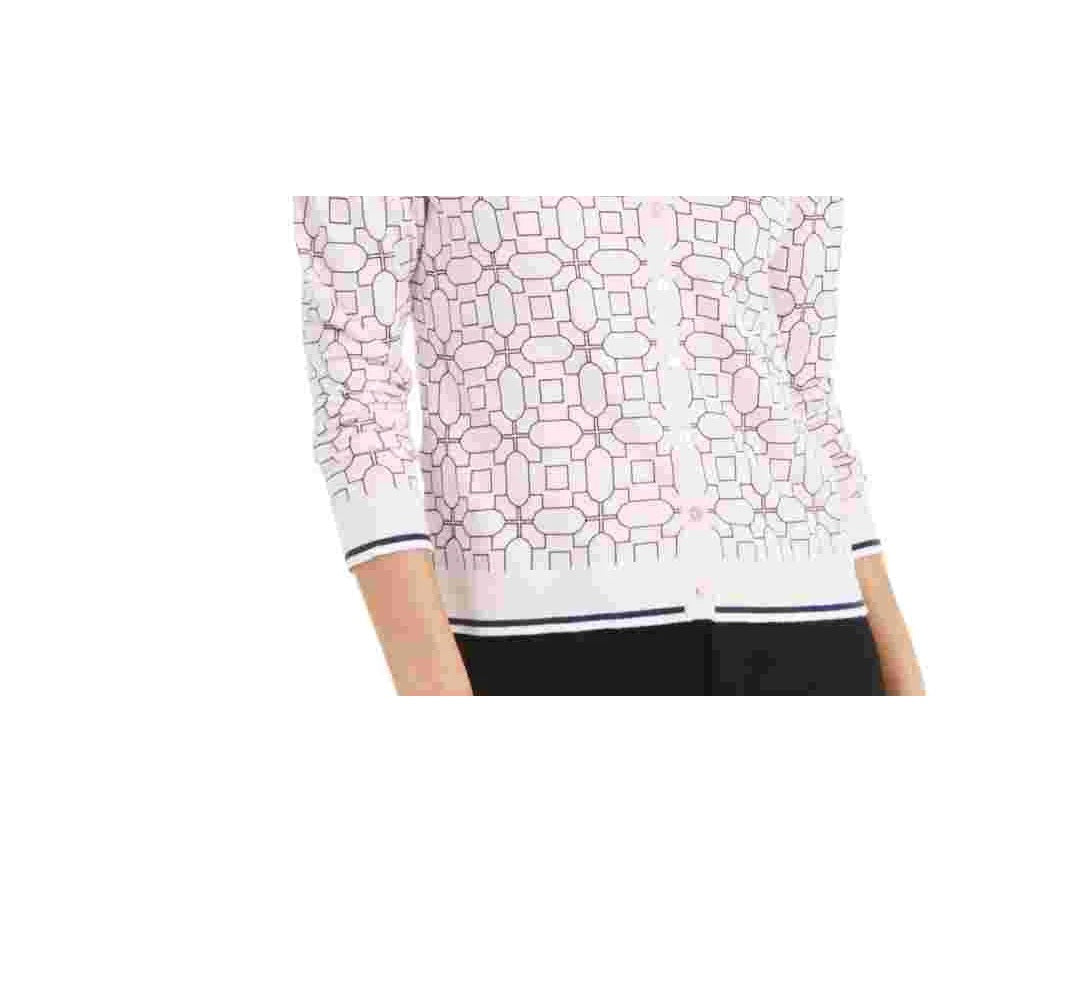 Charter Club Women's Tipped Geo-Patterned Cardigan Misty Pink Cmb Size XS