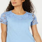 Charter Club Women's Cotton Lace Embellished T-Shirt Blue Size Medium