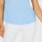 Charter Club Women's Cotton Lace Embellished T-Shirt Blue Size Medium