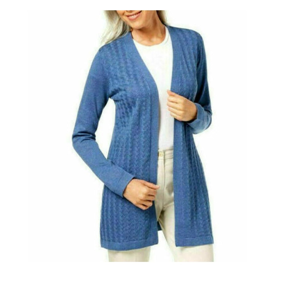 Karen Scott Women's Pointelle Open-Front Cardigan  Blue Size Large