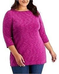 Karen Scott Women's Long Sleeve Spacedye Microfleece Top Pink Size XL