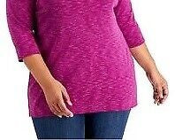 Karen Scott Women's Long Sleeve Spacedye Microfleece Top Pink Size XL