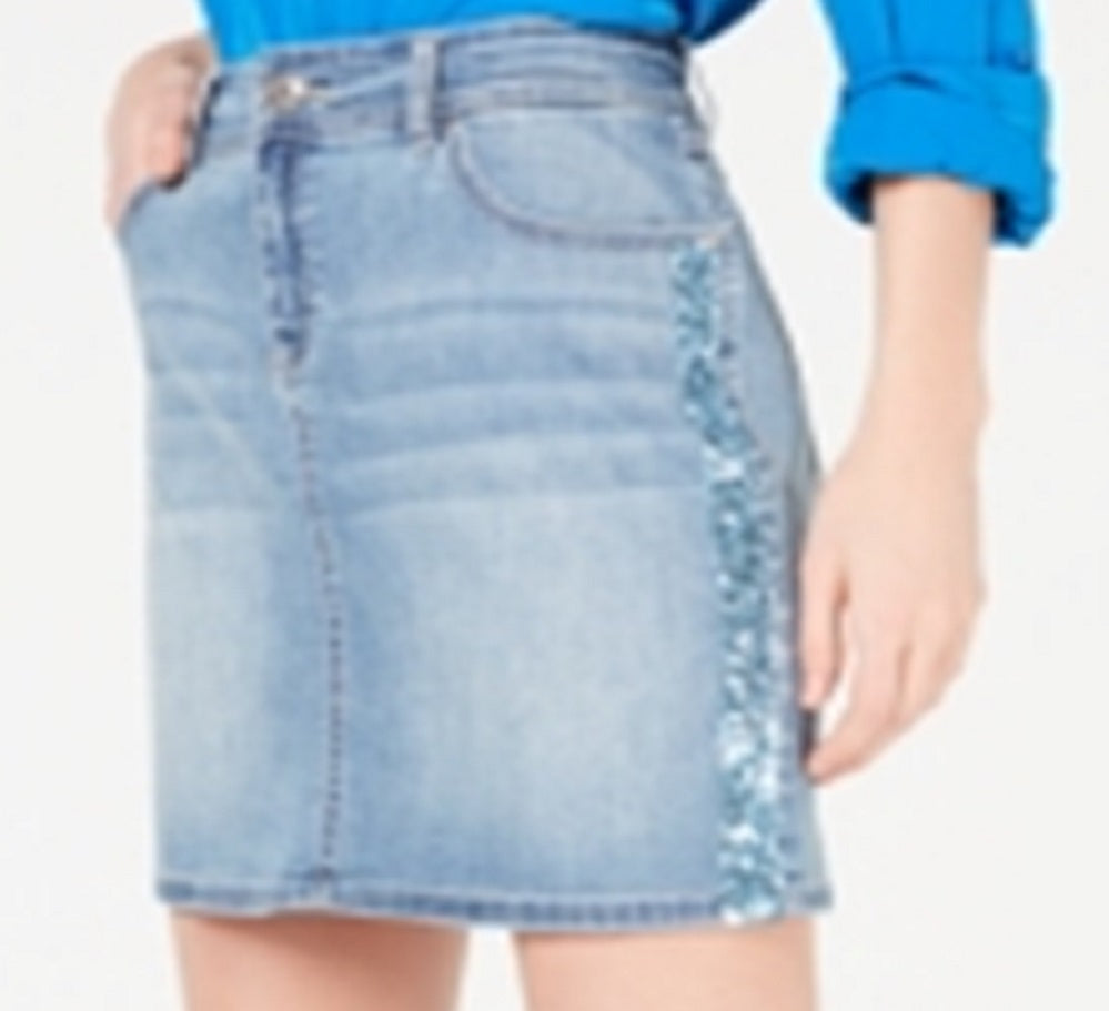 INC Women's Sequined Pocketed Zippered Mini Skirt Blue Size 4