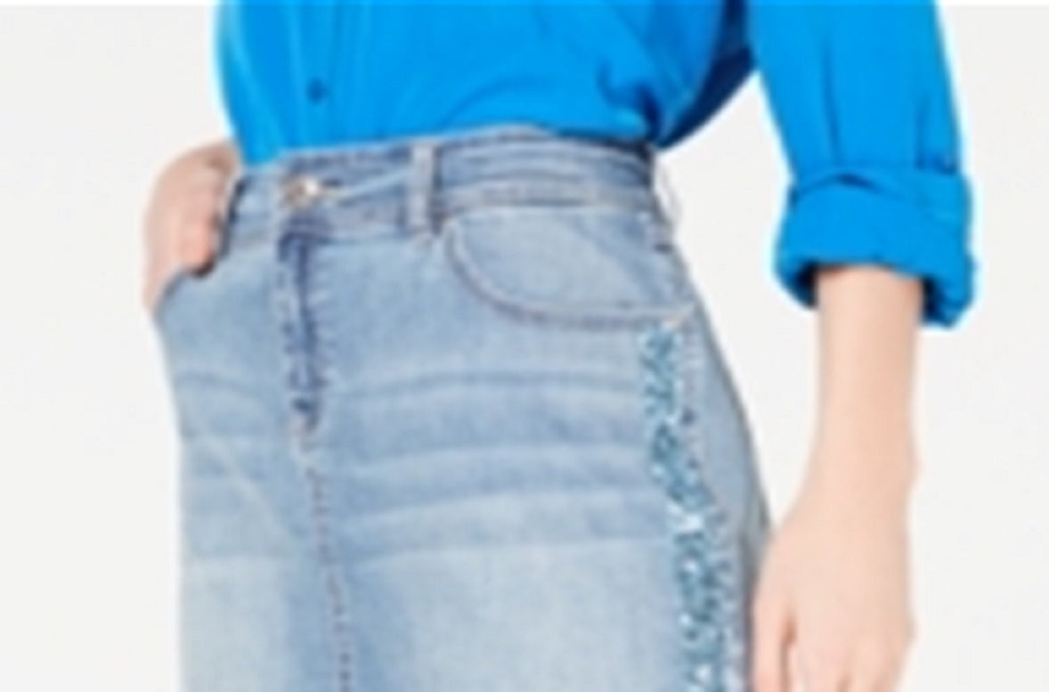 INC Women's Sequined Pocketed Zippered Mini Skirt Blue Size 4