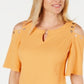 JM Collection Women's Crinkle Texture Cold Shoulder Blouse Yellow Size Medium