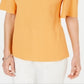 JM Collection Women's Crinkle Texture Cold Shoulder Blouse Yellow Size Medium