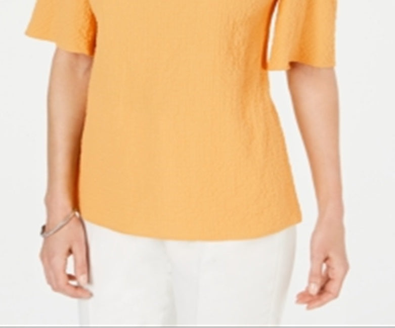 JM Collection Women's Crinkle Texture Cold Shoulder Blouse Yellow Size Medium