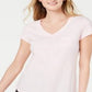 Maison Jules Women's V Neck Patch-Pocket T-Shirt Pink Size X-Large