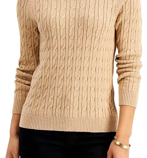 Charter Club Women's Cable Knit Turtleneck Sweater Brown Size Petite M
