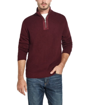 Weatherproof Vintage Men's Sweater Deep Large 1/2 Zip Waffle Knit Wine Size L
