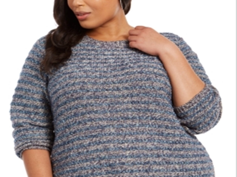 Style & Co Women's Metallic Threaded Chenille Sweater Blue Size 4X