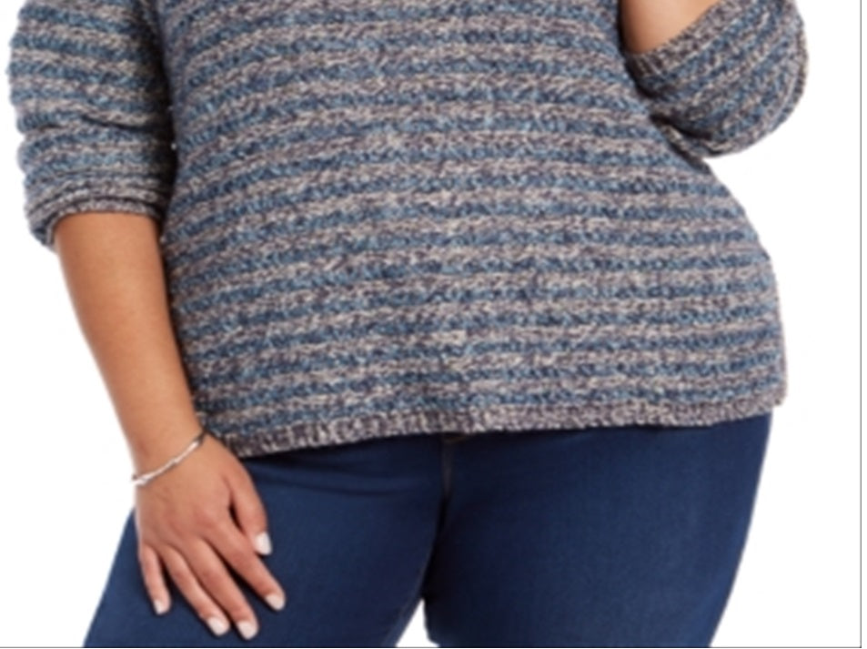 Style & Co Women's Metallic Threaded Chenille Sweater Blue Size 4X