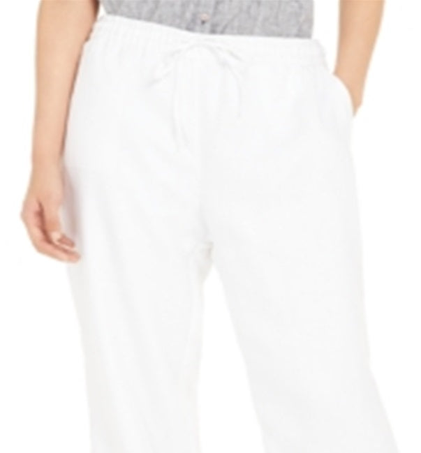 Charter Club Women's Linen Drawstring Waist Pants White Size M