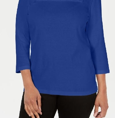 Karen Scott Women's Crochet Square Neck Top Blue Size XXL