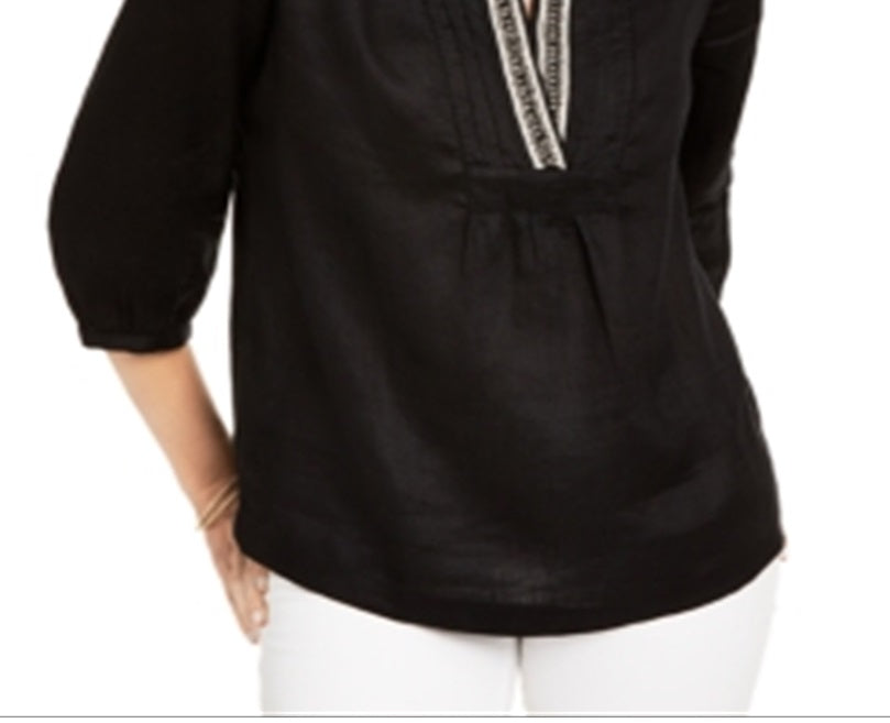 Charter Club Women's Embellished Neck Tunic Black Size X-Small