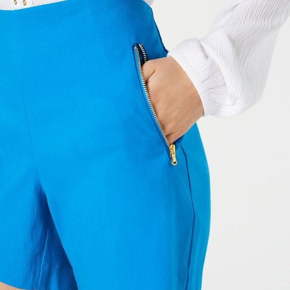 INC International Concepts Women's Polished Zip Bermuda Shorts Blue Size 12