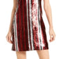 Bar III Women's Sequined Striped Spaghetti Strap V Neck Short Shift Party Dress Black Size XX-Small