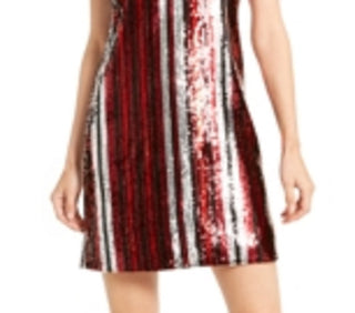Bar III Women's Sequined Striped Spaghetti Strap V Neck Short Shift Party Dress Black Size XX-Small