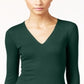 INC International Concepts Women's Ribbed Top Green Size Large