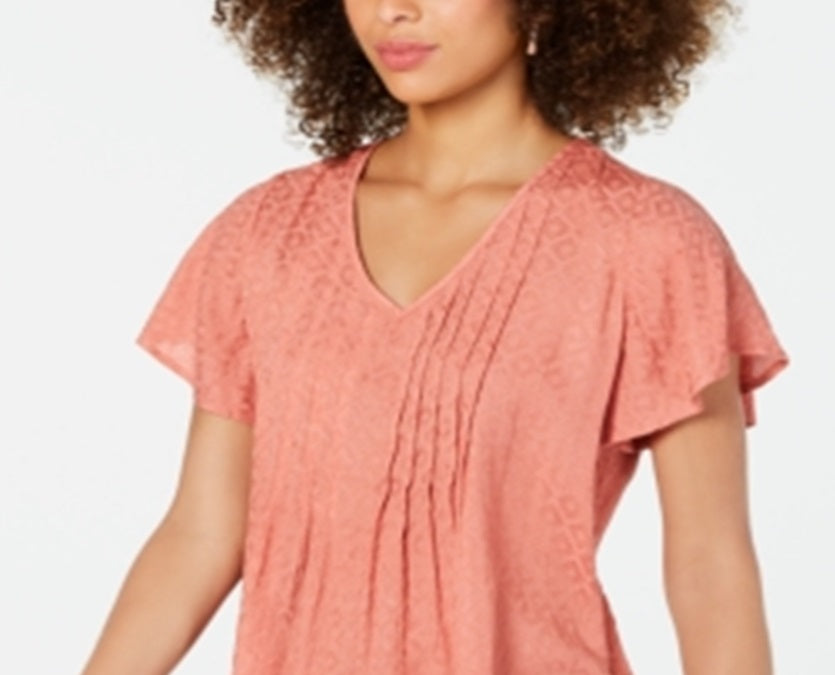 Style & Co Women's Textured Flutter Sleeve Top Orange Size Petite XL