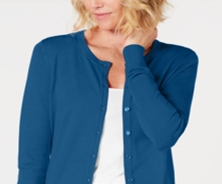 Charter Club Women's Long Sleeve Button Front Cardigan Blue Size XX-Large