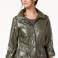 Style & Co Women's Shiny Roll Tab Sleeve Anorak Coat Green Size Large