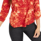 NY Collection Women's Notations 3/4 Sleeve Split Button Neck Tee Red Size Petite Large