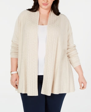 Karen Scott Women's Plus Size Pointelle-Trim Cardigan Sweater Beige Size 0X