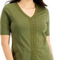 Karen Scott Women's Crochet Trim Henley Top Green Size XL