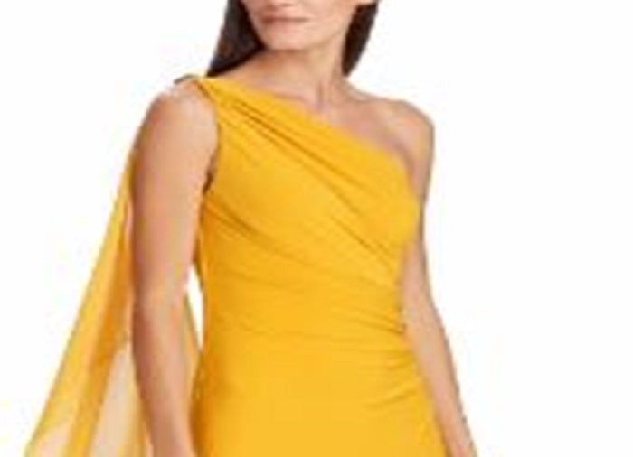 Ralph Lauren Women's Georgette Cape Jersey Gown Yellow Size 14