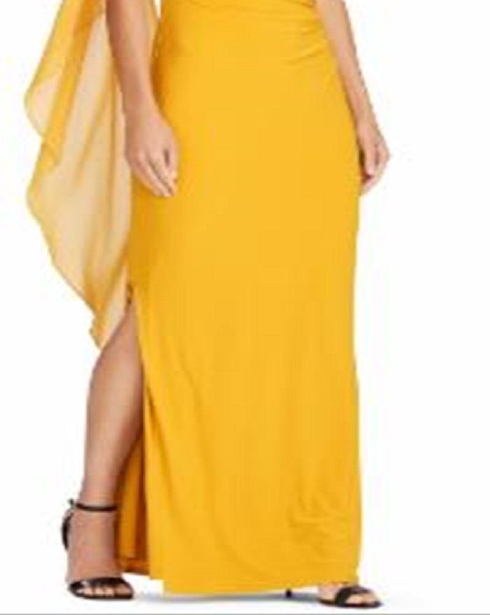 Ralph Lauren Women's Georgette Cape Jersey Gown Yellow Size 14