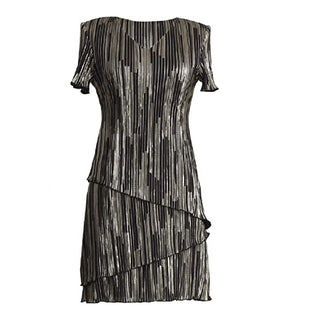 CONNECTED Women's Short Sleeve Knee Length Dress Black-Gold Size 14 P