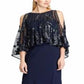 Ralph Lauren Women's Sequined Overlay Georgette Gown Blue Size 12