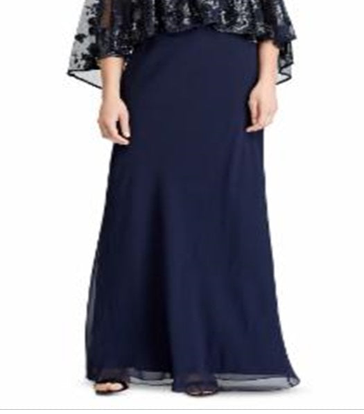 Ralph Lauren Women's Sequined Overlay Georgette Gown Blue Size 12