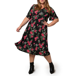 Leota Women's Short Sleeve Zoe Dress in Ruby Rose (Curve) BlacK