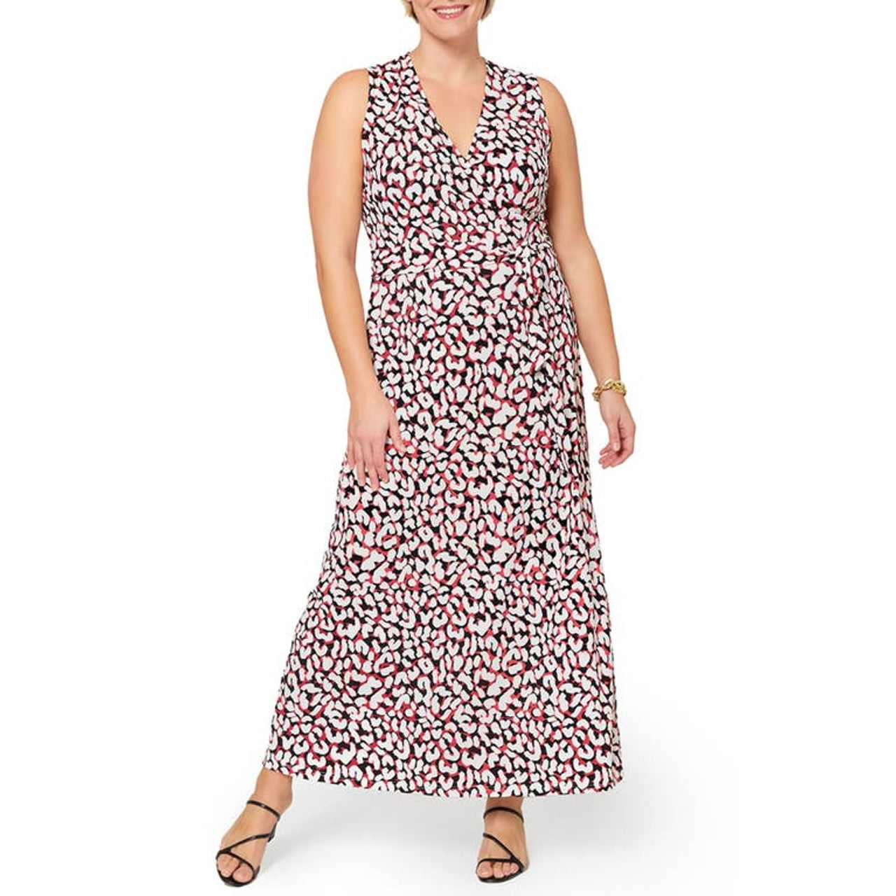Leota Perfect Sleeveless Faux Wrap Dress in Blfd- Brushstroke Leopard