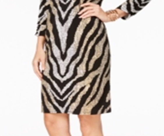 JM Collection Women's Metallic Print Sheath Dress Black Size Petite Small