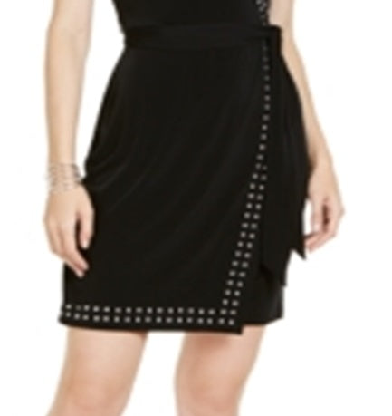 INC International Concepts Women's Studded Trim Faux Wrap Dress Black Size Petite S