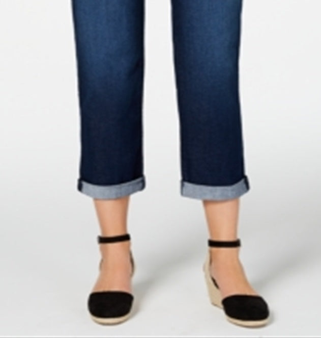 Style & Co Women's Curvy-Fit Cuffed Boyfriend Jeans  Blue Size 2