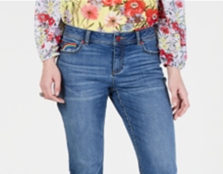 INC Women's  Rainbow Fringe Cropped Skinny Jeans Blue Size 8