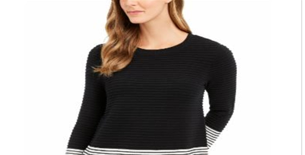 Charter Club Women's Ribbed Sweater Black Size Petite L