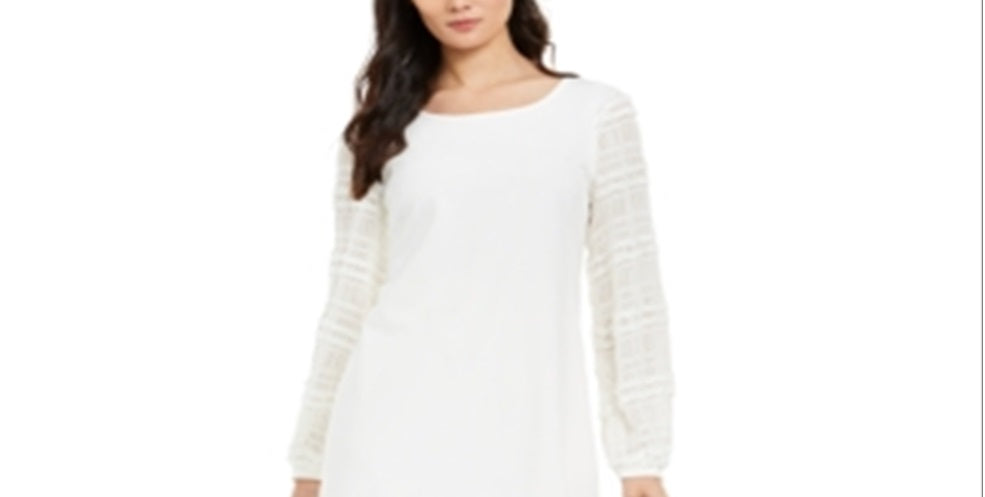 Alfani Women's Long Sleeve Scoop Neck Short Sheath Evening Dress White Size X-Large