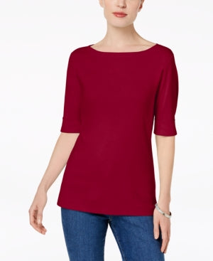 Karen Scott Women's Petite Elbow-Sleeve Top Red Size Petite Small