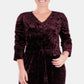 NY Collection Women's Velvet Ruched Sleeve Jumpsuit Red Size Petite Small