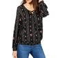 Style & Co. Women's Printed Smocked Top Black Size S