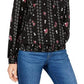 Style & Co. Women's Printed Smocked Top Black Size S