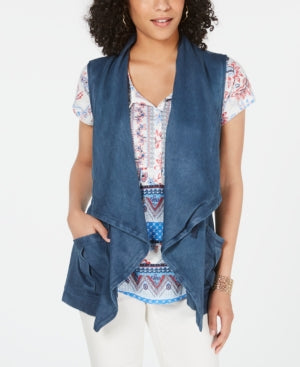 Style & Co Women's Draped Open-Front Vest Blue Size Small
