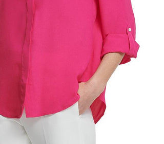 DKNY Women's Cuffed Sleeve Hidden Placket Blouse Pink Size X-Large