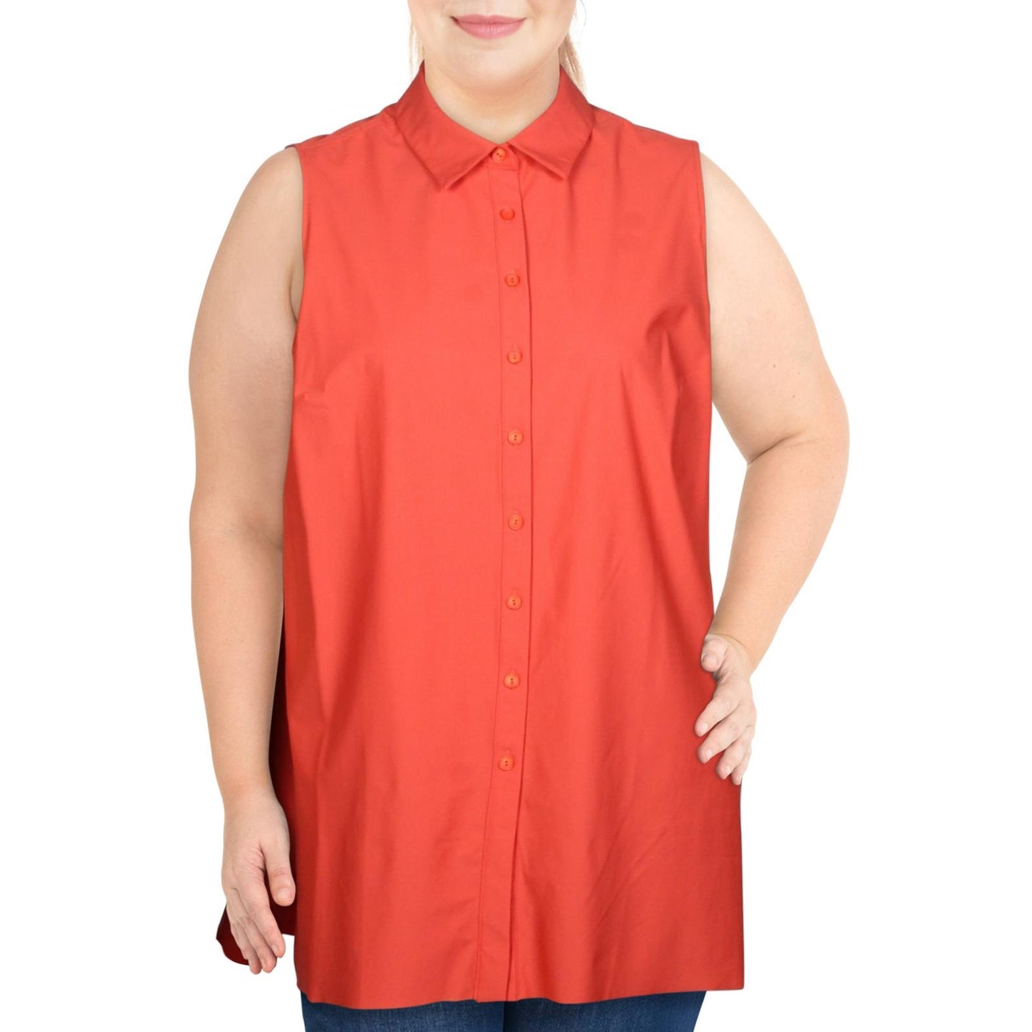Alfani Women's Button-Down Sleeveless Button-Down Top Orange Size Large