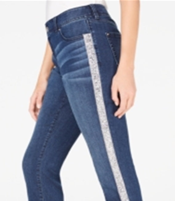 INC International Concepts Women's Embellished-Stripe Skinny Jeans Blue Size 2 Petite
